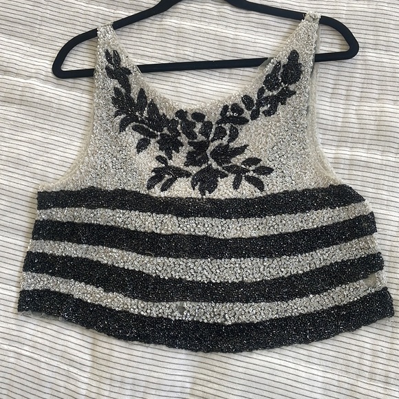 Zara fully Sequined Black and White Crop top with Flowers and Strips - Size S - Picture 5 of 12